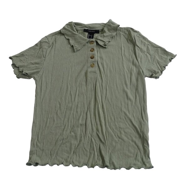 Forever 21 Ribbed Collared Polo Top Green Size S Pullover Button Short Sleeve - Picture 1 of 8